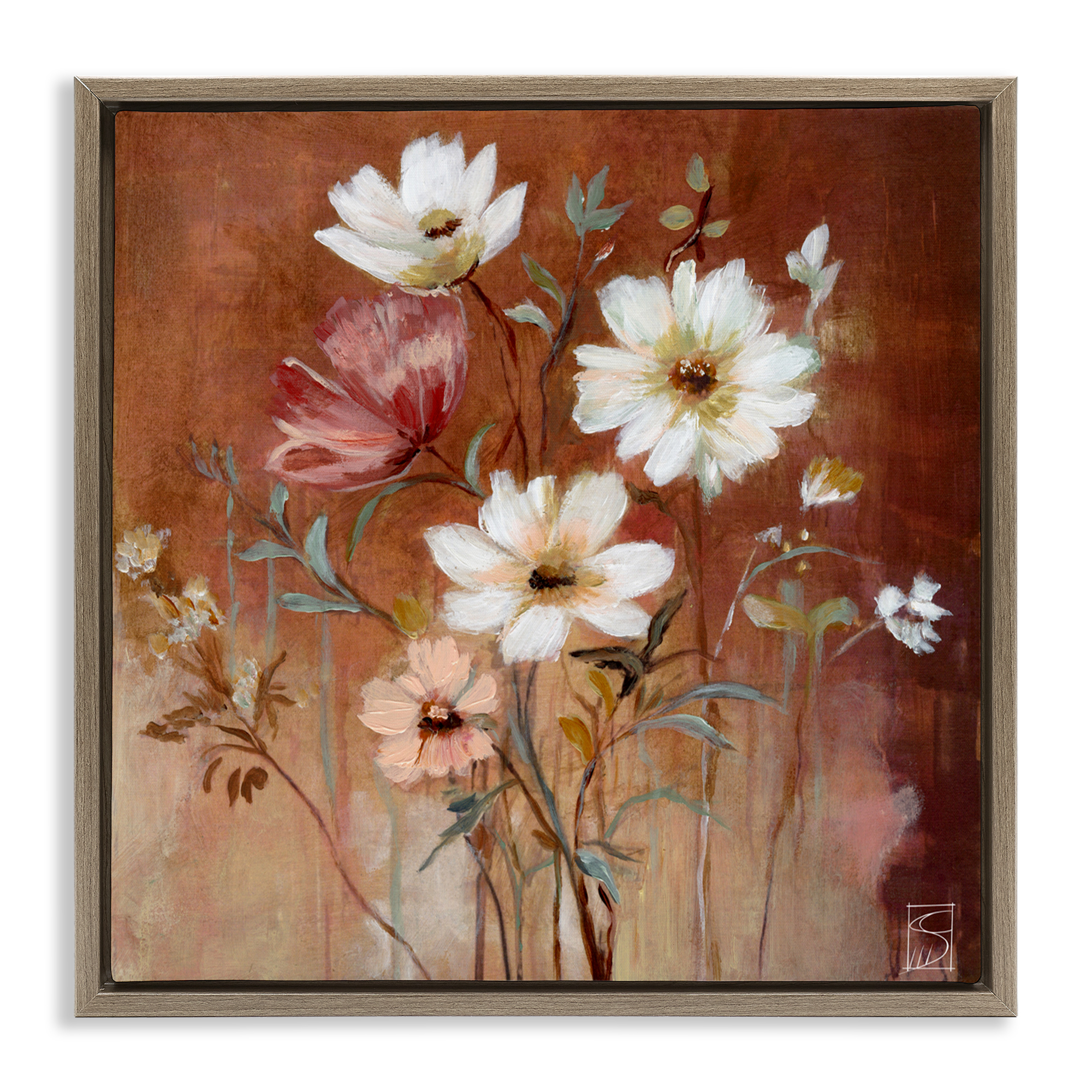 Mocha Flowers Collection Brown Framed Floater Canvas Wall Art, design by Sara Culpepper
