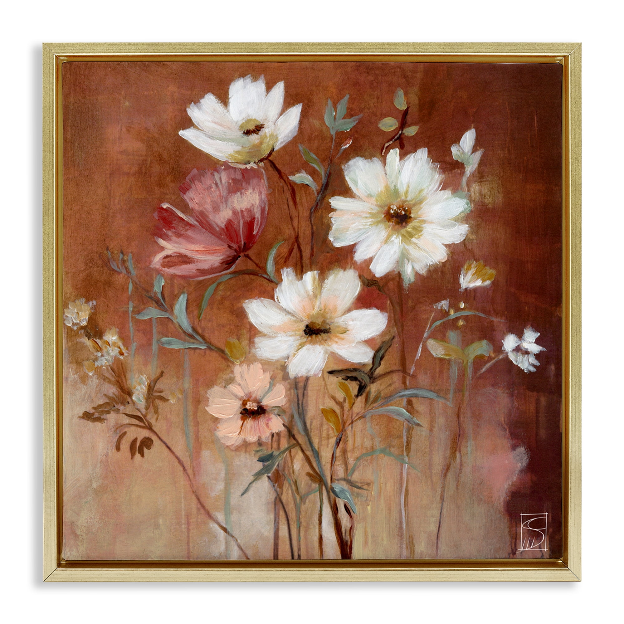 Mocha Flowers Collection Gold Framed Floater Canvas Wall Art, design by Sara Culpepper