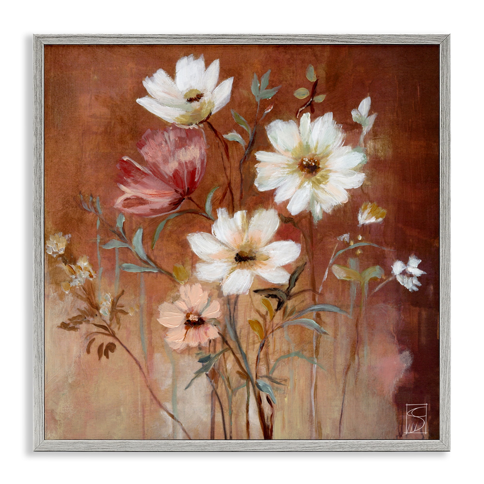 Mocha Flowers Collection Gray Framed Giclee Art, design by Sara Culpepper