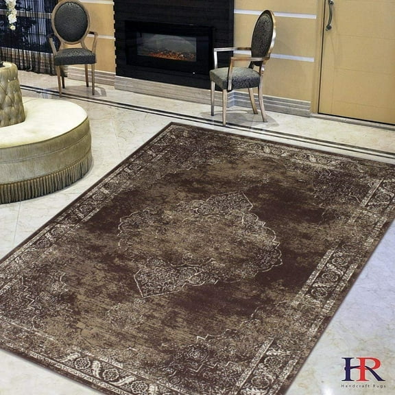 Mocha/Ivory/Beige Oriental Distressed - Modern Vintage Design- Abstract Persian Rug