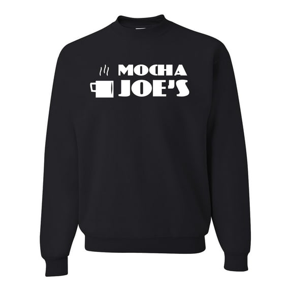 Mocha Joe's Coffee Stand Shop Logo | Mens Pop Culture Crewneck Graphic Sweatshirt, Black, Small