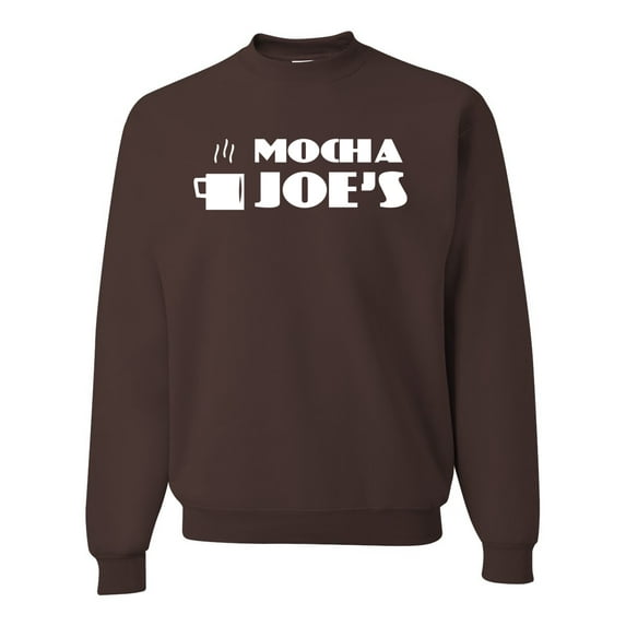 Mocha Joe's Coffee Stand Shop Logo | Mens Pop Culture Crewneck Graphic Sweatshirt, Brown, 3XL
