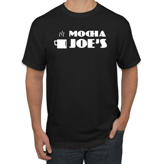 Mocha Joe's Coffee Stand Shop Logo | Mens Pop Culture Graphic T-Shirt, Black, 3XL