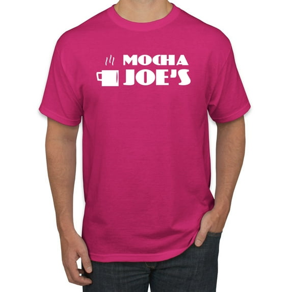 Mocha Joe's Coffee Stand Shop Logo | Mens Pop Culture Graphic T-Shirt, Fuschia, 3XL