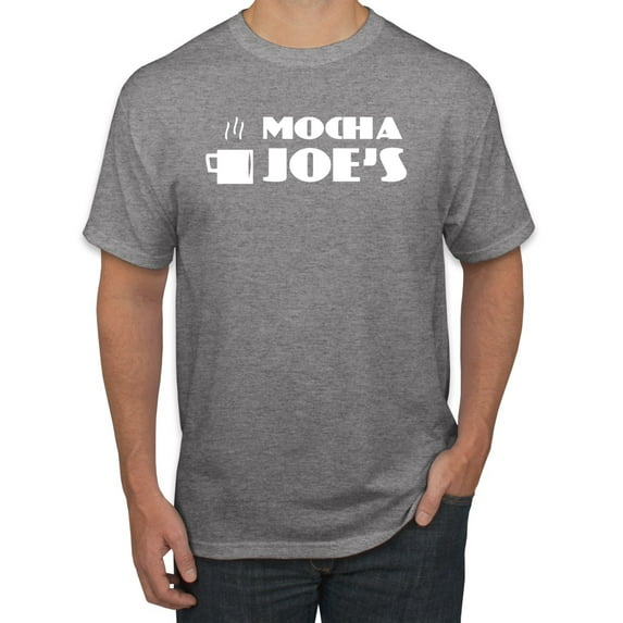 Mocha Joe's Coffee Stand Shop Logo | Mens Pop Culture Graphic T-Shirt, Heather Grey, 2XL