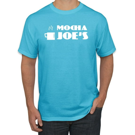 Mocha Joe's Coffee Stand Shop Logo | Mens Pop Culture Graphic T-Shirt, Light Turquoise, 2XL