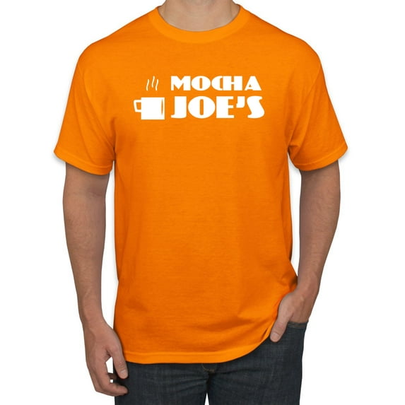 Mocha Joe's Coffee Stand Shop Logo | Mens Pop Culture Graphic T-Shirt, Orange, X-Large