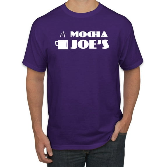 Mocha Joe's Coffee Stand Shop Logo | Mens Pop Culture Graphic T-Shirt, Purple, 4XL