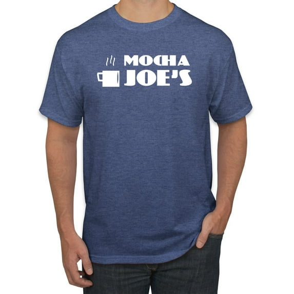 Mocha Joe's Coffee Stand Shop Logo | Mens Pop Culture Graphic T-Shirt, Vintage Heather Blue, Small
