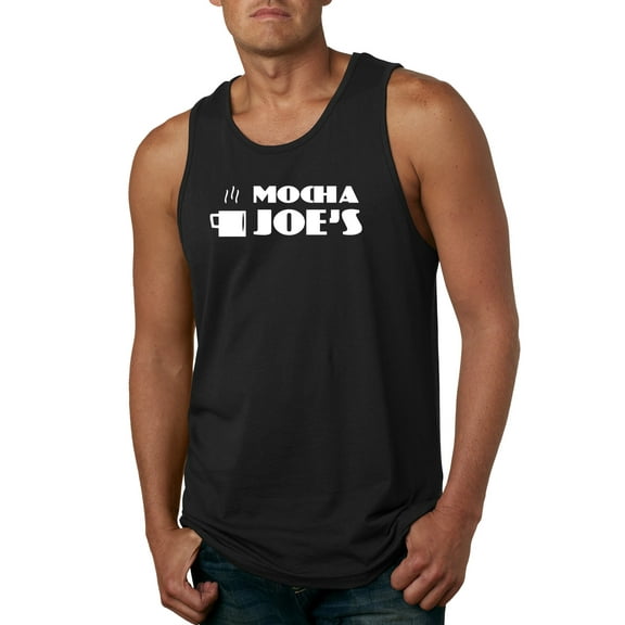Mocha Joe's Coffee Stand Shop Logo | Mens Pop Culture Graphic Tank Top, Black, 3XL