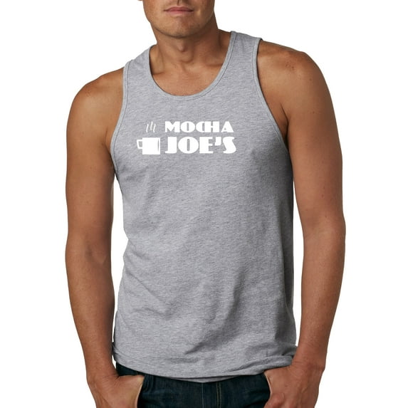 Mocha Joe's Coffee Stand Shop Logo | Mens Pop Culture Graphic Tank Top, Heather Grey, Small