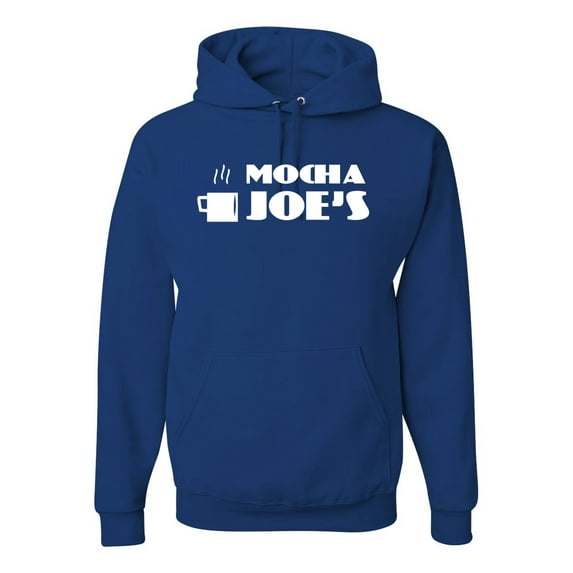 Mocha Joe's Coffee Stand Shop Logo | Mens Pop Culture Hooded Sweatshirt Graphic Hoodie, Royal, 3XL