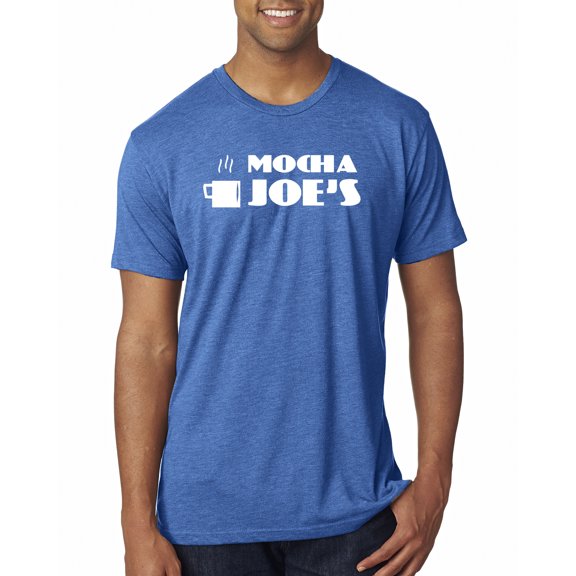 Mocha Joe's Coffee Stand Shop Logo | Mens Pop Culture Premium Tri Blend T-Shirt, Vintage Royal, Small