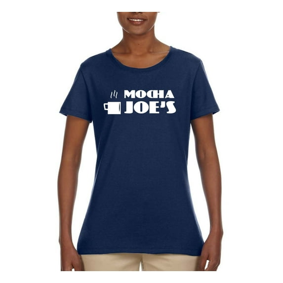Mocha Joe's Coffee Stand Shop Logo | Womens Pop Culture Graphic T-Shirt, Navy, 2XL