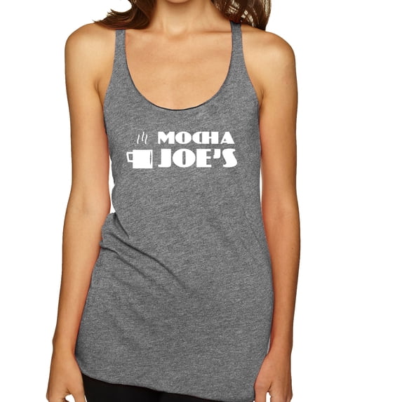 Mocha Joe's Coffee Stand Shop Logo | Womens Pop Culture Premium Tri-Blend Racerback Tank Top, Premium Heather, X-Large