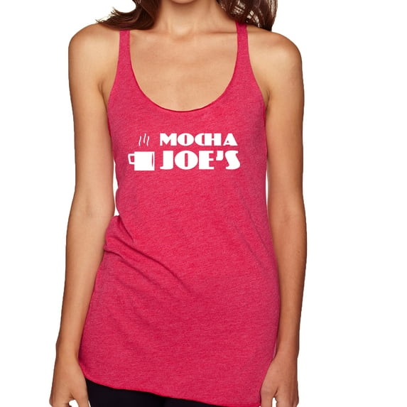 Mocha Joe's Coffee Stand Shop Logo | Womens Pop Culture Premium Tri-Blend Racerback Tank Top, Shocking Pink, Small