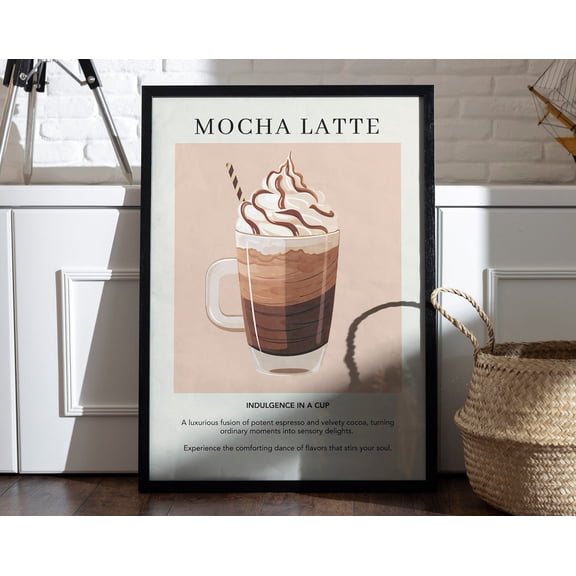 Mocha Latte Poster Kitchen Cart Decor Caffeine Coffee Print Retro Beverage Poster Minimalist Wall Art Print Housewarming Gift Art