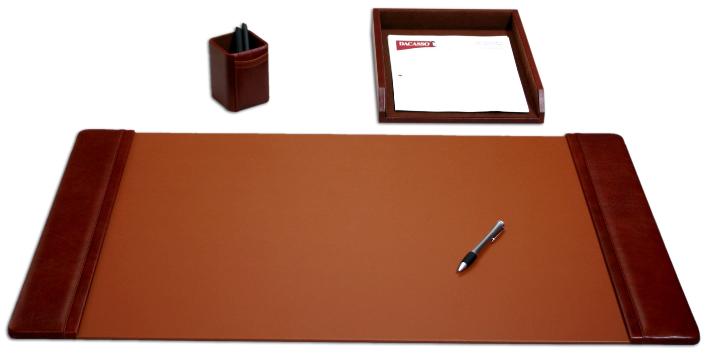 Mocha Top-Grain Leather 3-Piece Desk Organizer Set