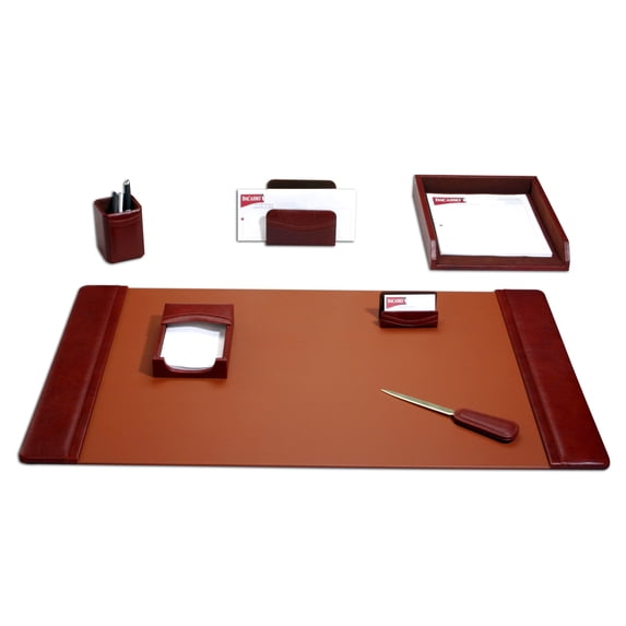 Mocha Leather 7-Piece Desk Set