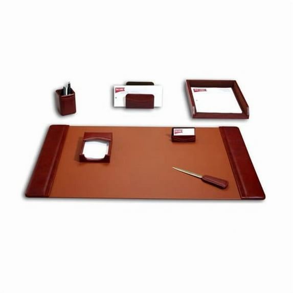 Mocha Leather 7-Piece Desk Set