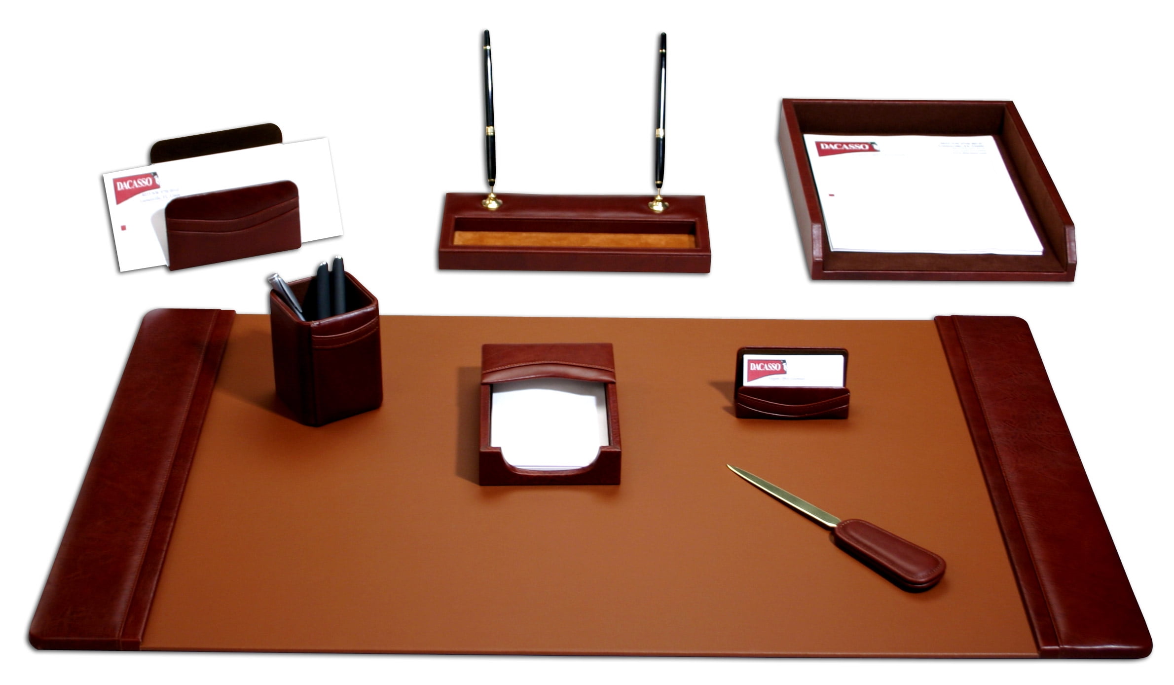 Mocha Brown Leather 8-Piece Desk Organizer Set
