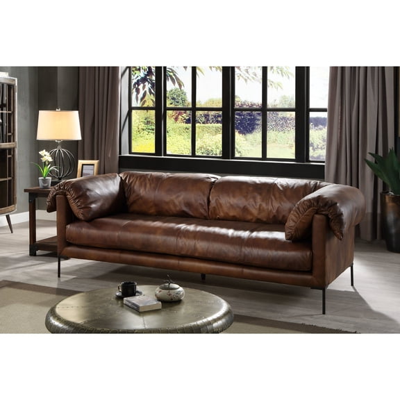 Mocha Leather Sofa - Soft Feather Down - Relaxing Area - Luxurious Seating