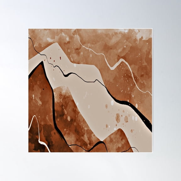 Mocha Mousse And Cream Hues Abstract Mountains Art Poster Wall Art, Modern Wall Decor For Living Room Bedroom, 16x16 UNFRAMED