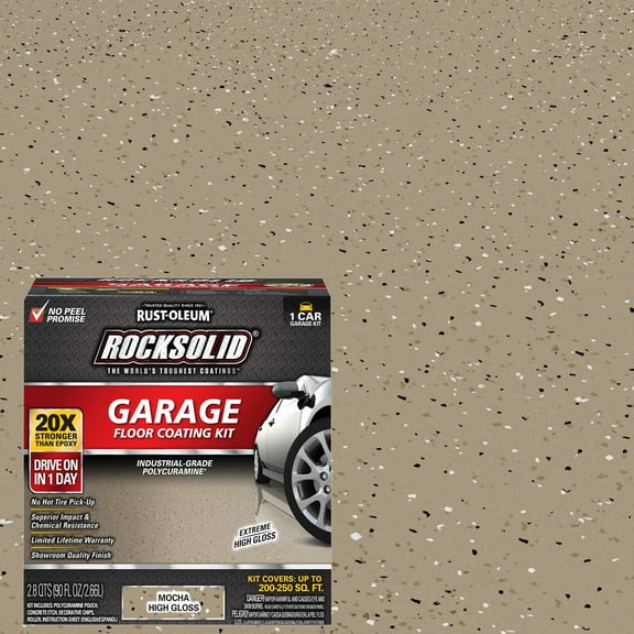 Mocha, Rust-Oleum RockSolid Garage Floor Coating Kit-60009, High Gloss 1-Car, 90 oz Kit, 1 Pack