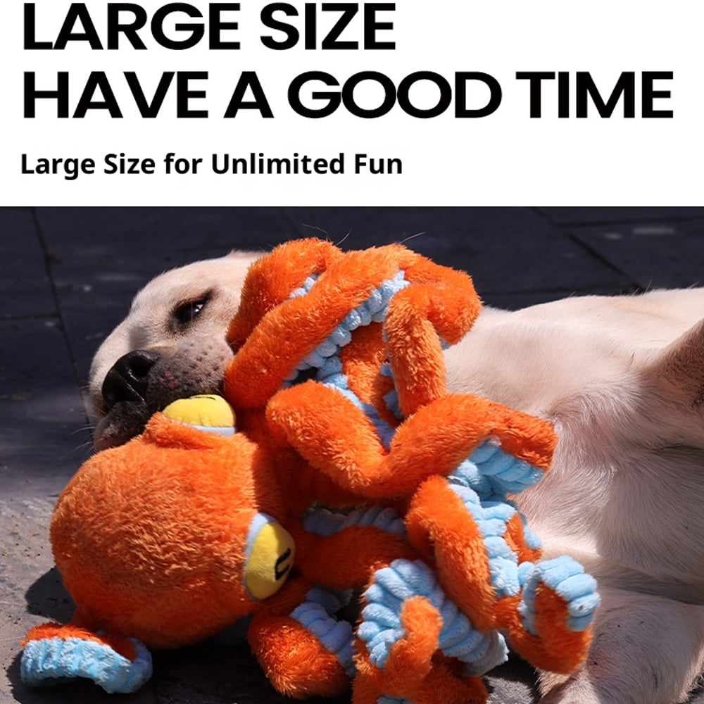 Mochoochoo QM Giant Octopus Dog Toy, Large Plush Squeak Chew Toys for Aggressive Chewers, with 2 Sound & Elastic Tentacles for Tug of War, Interactive Teeth Cleaning Puppy Toys