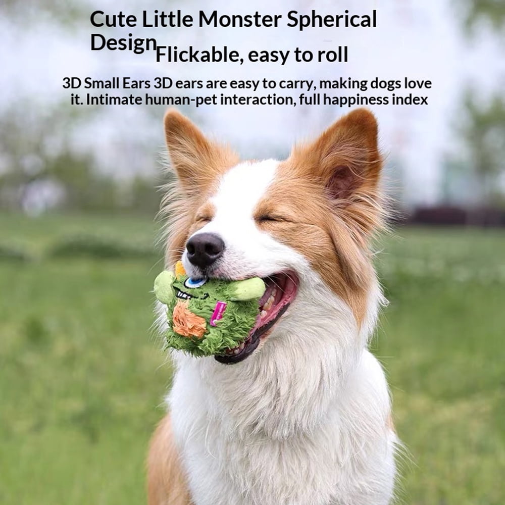 Mochoochoo Pet Chew Toys for Dogs - TPR Spike Ball Inside, Squeaker Interactive Bouncing Plush Toy for pet Teeth Cleaning, Puppy Teething & Play, Blue/Green, for Small Medium Dogs