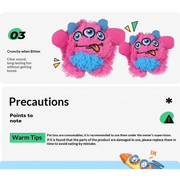 Mochoochoo Pet Chew Toys for Dogs - TPR Spike Ball Inside, Squeaker Interactive Bouncing Plush Toy for pet Teeth Cleaning, Puppy Teething & Play, Blue/Green, for Small Medium Dogs