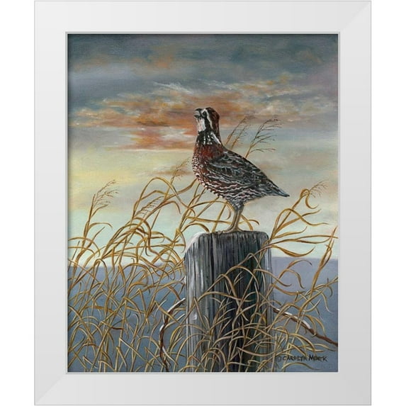 Mock, Carolyn 15x18 White Modern Wood Framed Museum Art Print Titled - Quail on a Post