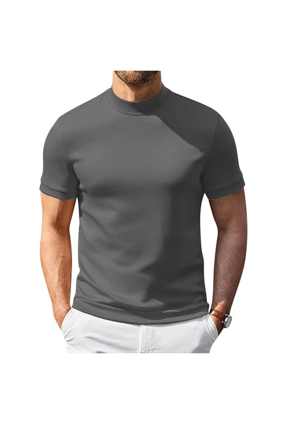 Mock Neck Base Layer for men with Short Sleeves and Stretchy Fabric, Athletic Mock Neck Base Layer for Gym Workouts Running Days Sports Training Cardio Sessions Active Dark Gray L