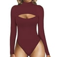 thumbnail image 1 of Mock Neck Cutout Front T Shirt Long Sleeve Bodysuit for Women, 1 of 5