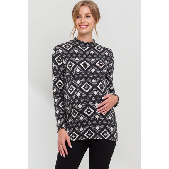 Mock Neck Geo Print Maternity Top