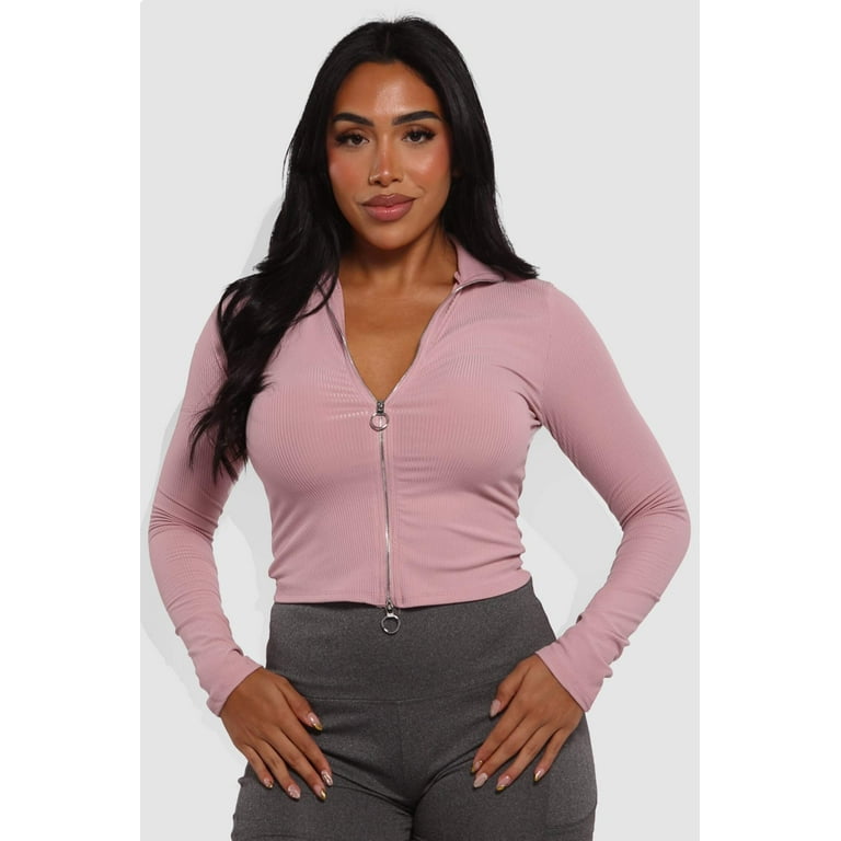 Long Sleeve Mock Neck Rib Top Mauve-Pink Long Sleeve Mock Neck Rib Top Mauve-Pink