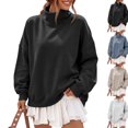 thumbnail image 1 of Mock Neck Loose Sweatshirt for Women Drop Shoulder Puff Sleeve Oversized Pullover Soft Knit Versatile Daily Athleisure Outer Top Black L, 1 of 7