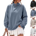 thumbnail image 1 of Mock Neck Loose Sweatshirt for Women Drop Shoulder Puff Sleeve Oversized Pullover Soft Knit Versatile Daily Athleisure Outer Top Blue XL, 1 of 6
