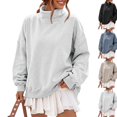 thumbnail image 1 of Mock Neck Loose Sweatshirt for Women Drop Shoulder Puff Sleeve Oversized Pullover Soft Knit Versatile Daily Athleisure Outer Top Light Gray S, 1 of 6