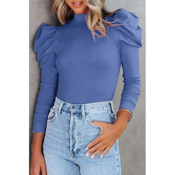 Mock Neck Puff Sleeve Bodysuit