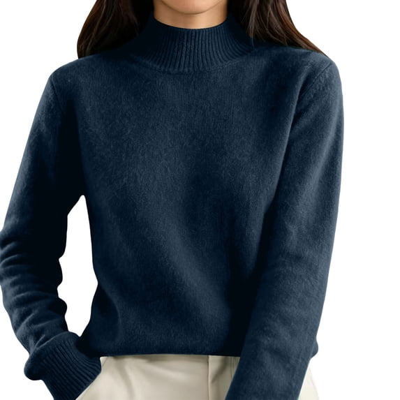 Mock Neck Pullover Sweaters for Women Soft Warm Long Sleeve Ribbed Cuffs Winter Clothes High Neck Fall Outfits for Women Knit Sweater Fashion Clothing Solid Color Loose Fit Casual