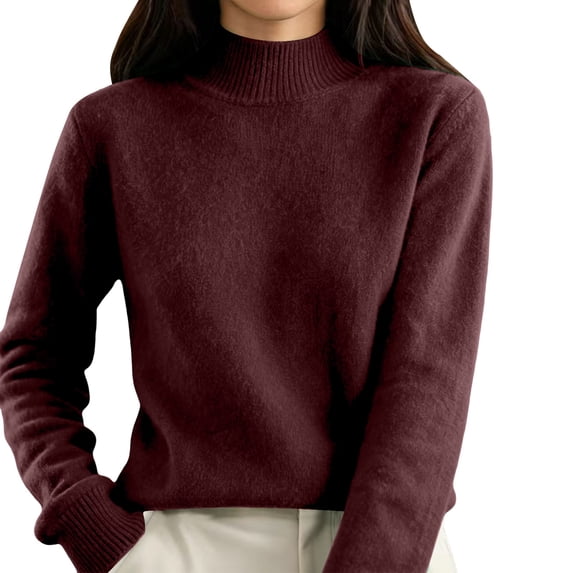 Mock Neck Pullover Sweaters for Women Soft Warm Ribbed Cuffs Fall Outfits for Women Loose Fit Casual Fashion Clothing High Neck Solid Color Long Sleeve Winter Clothes Knit Sweater