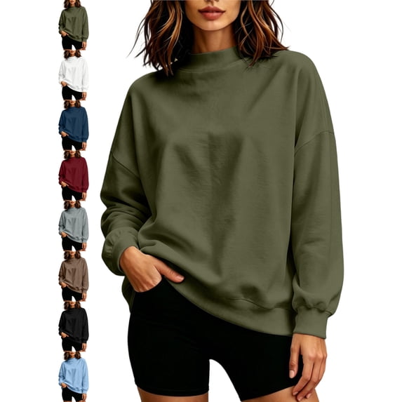Mock Neck Pullover Sweatshirt for Women Oversized Long Sleeve Basic Casual Everyday Fall Winter Top