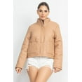 thumbnail image 1 of Mock Neck Quilted Jacket Taupe S, 1 of 5