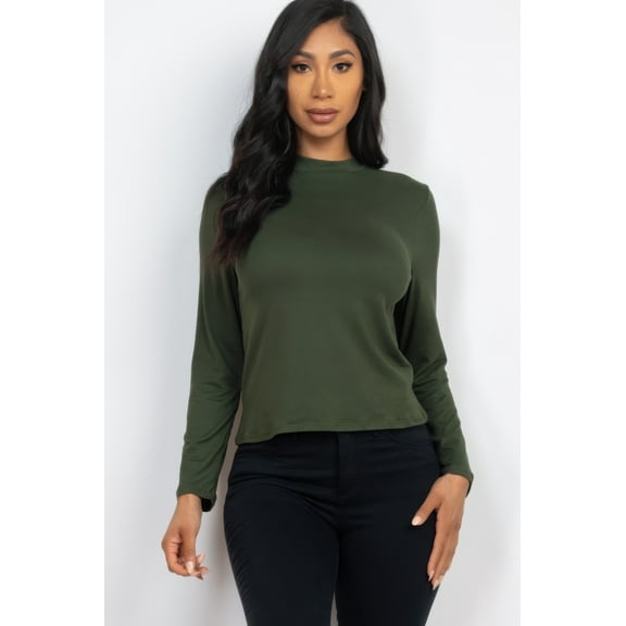 Mock Neck Solid Long Sleeve Top