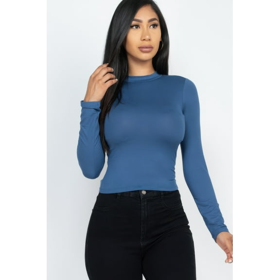 Mock Neck Solid Long Sleeve Top