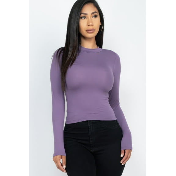 Mock Neck Solid Long Sleeve Top