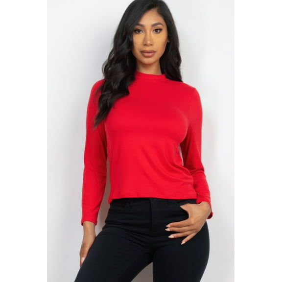 Mock Neck Solid Long Sleeve Top