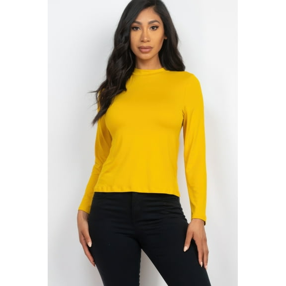 Mock Neck Solid Long Sleeve Top