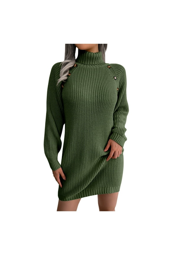 Mock Neck Sweater Dress for Women Solid Color Long Sleeve Knitted Dress for Fall Winter Loose Cable Knit Mini Dress